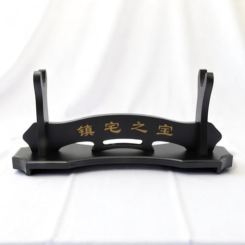 Premium katana display stand for 1 katana, black wood with gold calligraphy panel
