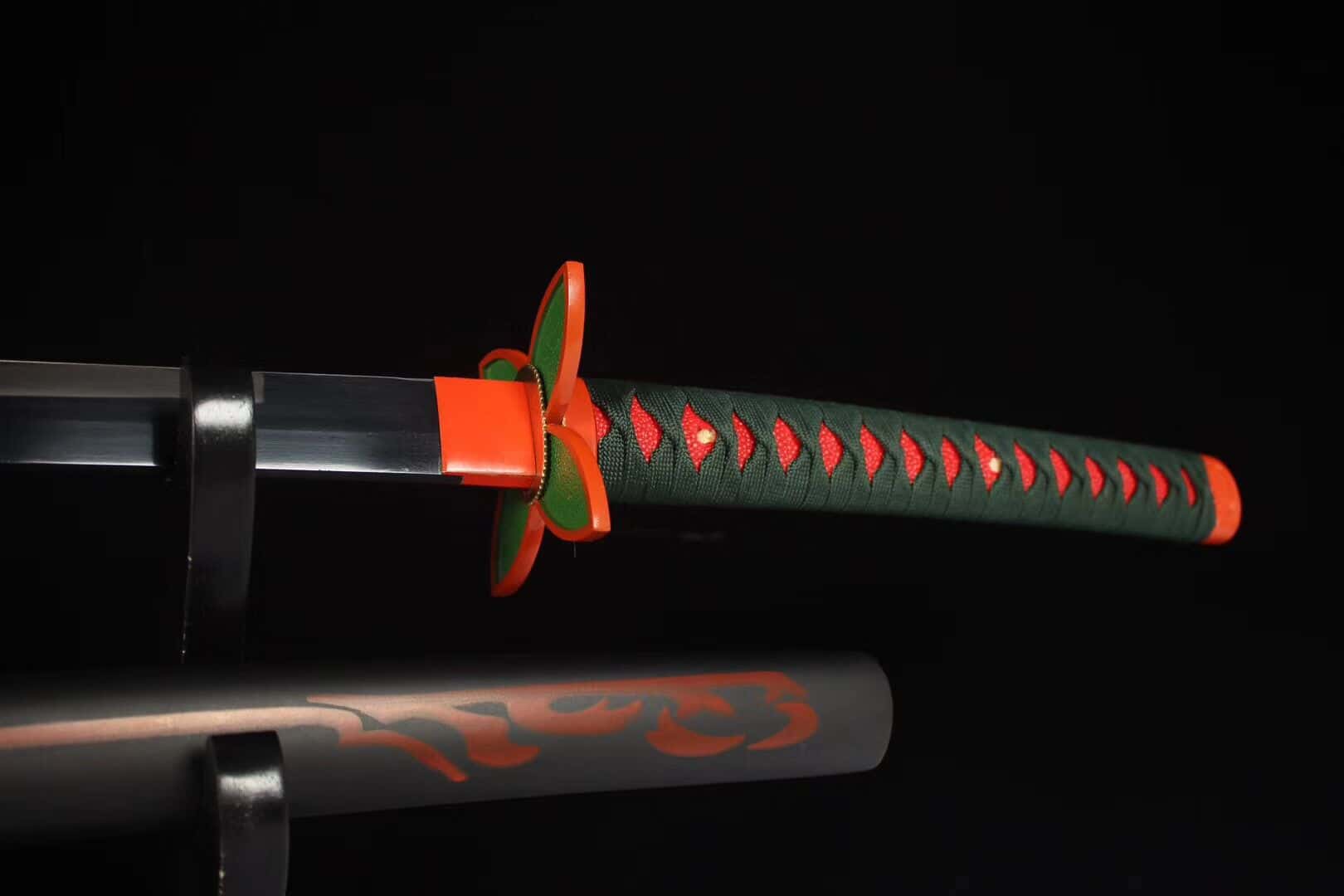 Orange butterfly-style tsuba detail on Shinobu’s katana